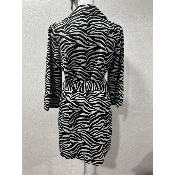 INC Zebra Print Overcoat Button Front Size Medium Side Pockets Belted - Picture 8 of 12